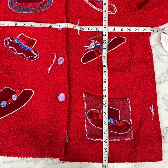 Parsley & Sage Red Hat Society Applique Jacket Button Front Long Sleeve Large - Picture 6 of 11